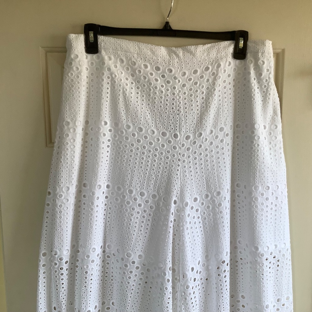 NATORI Round Eyelet Wide Leg Pants White SZ XL - Picture 5 of 16
